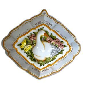 Franklin Mint Le Cordon Bleu Goose Wall Art 1986 Porcelain Art Butterfly Flower